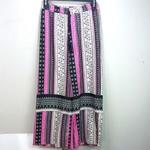 True Destiny Pink/ Black Boho Multi Print Wide Leg Pants sz XL